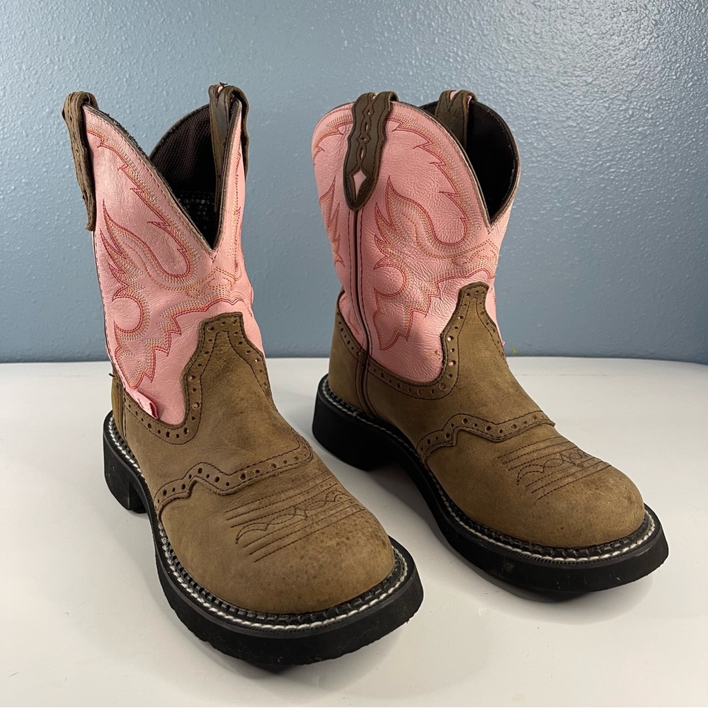 Justin Gypsy Cowgirl Collection Brown/Pink Leather Boots Women’s 6B